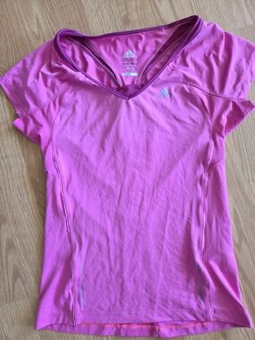 adidas Women's Hot Pink V-Neck Short Sleeve Performance Tee